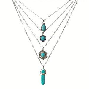 (5/$25‎ SALE ✅)BOHO Jewels Chic & Trendy 4pc Layering Turquoise Necklace Set